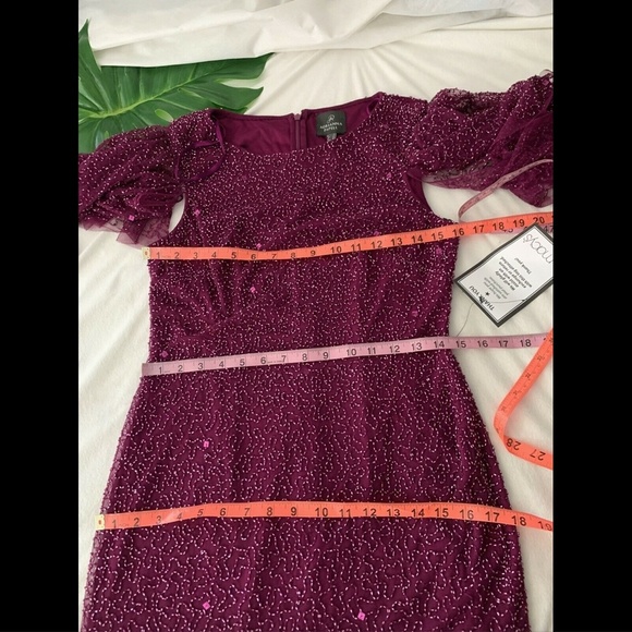 NWT $269 Adrianna‎ Papell Embellish Flutter Sleeves Sheath Dress Wild berry SZ 6 - Picture 11 of 12